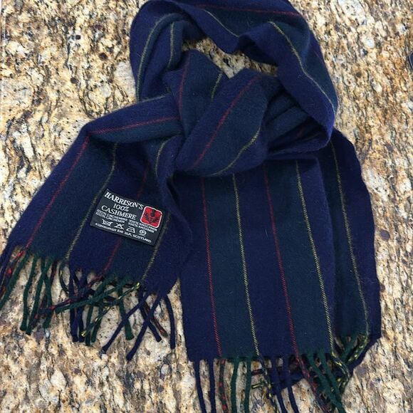 Harrison’s Vintage Cashmere Striped Fringe Trim Rectangle Scarf - Picture 1 of 6